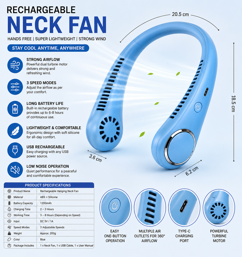 Rechargeable Hanging Neck Fan